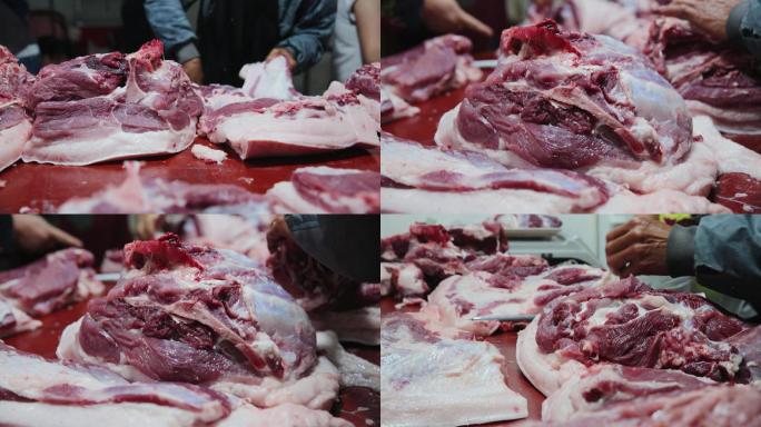 猪肉档口卖肉切肉镜头