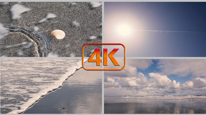沙滩浪花冲刷贝壳沙子砂砾，4K空镜特写