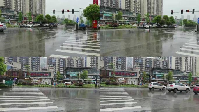 雨天街景路口红绿灯