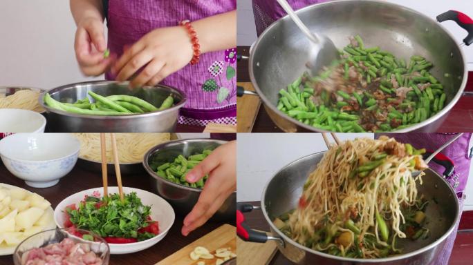 山西豆角焖面美食制作视频素材