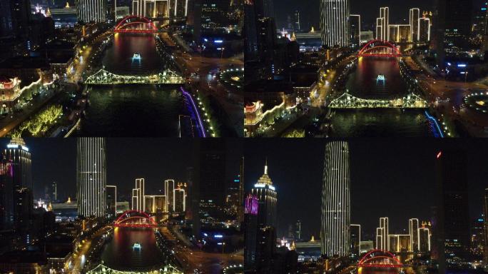4K航拍天津海河夜景