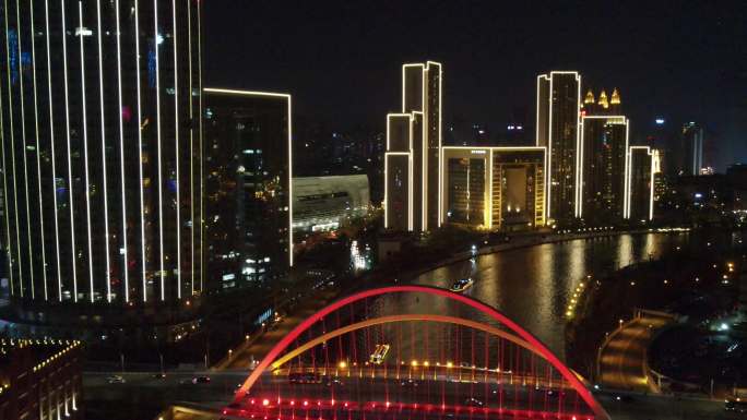 4K天津海河夜景航拍