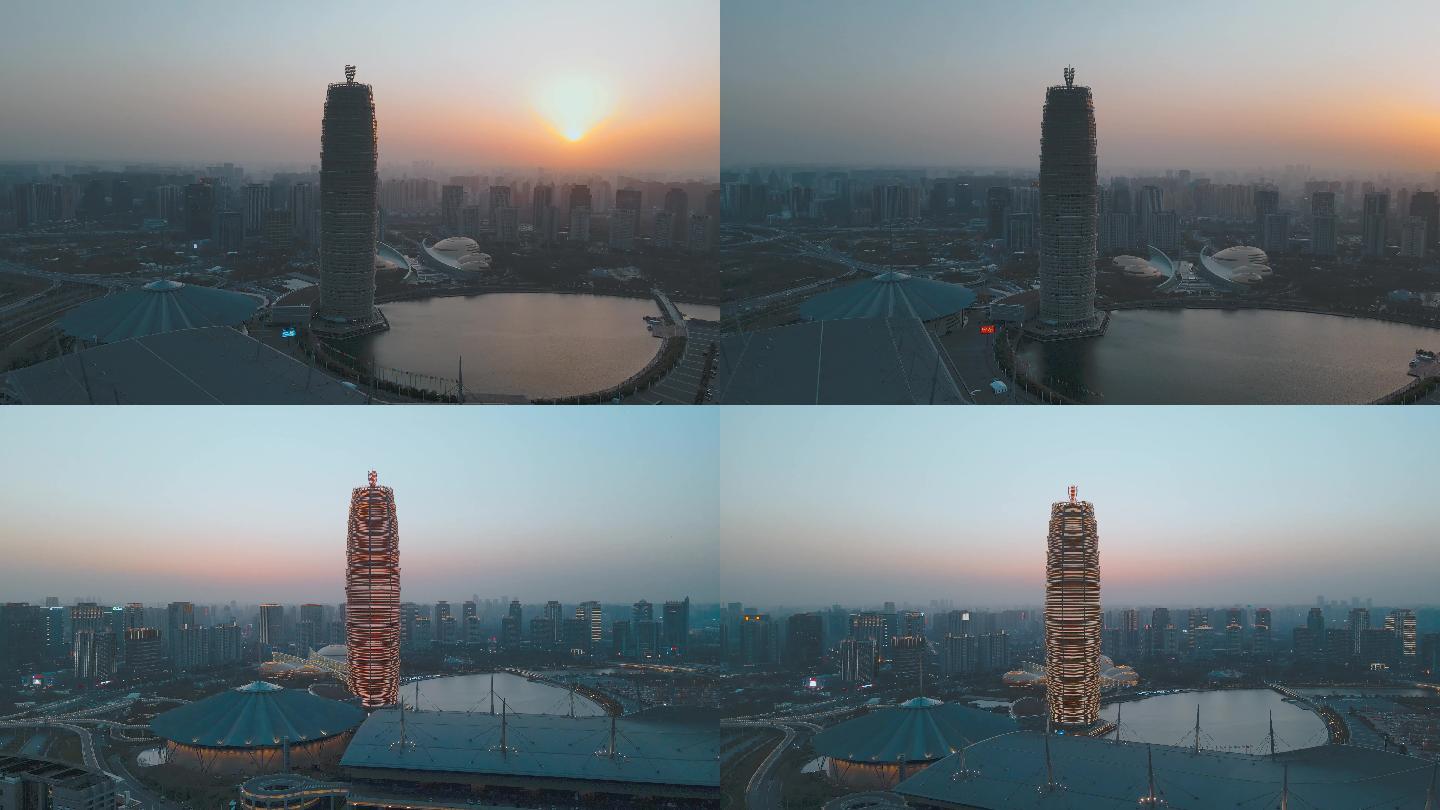唯美郑州会展中心夕阳航拍宣传片