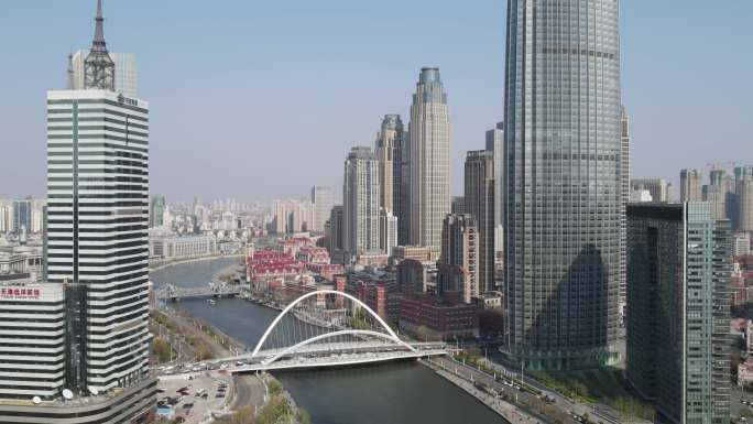 4K航拍天津环球金融中心大沽桥