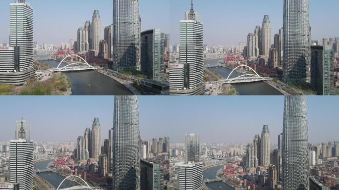 4K航拍天津环球金融中心大沽桥