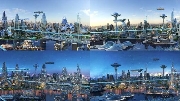 6k未来城市日景转夜景