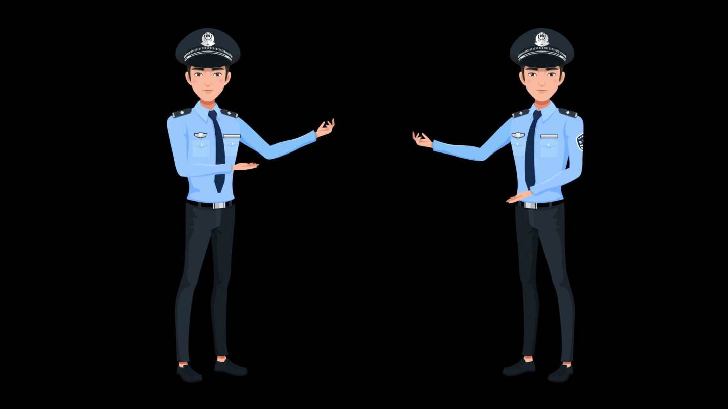 MG动画男民警制服公安讲解员卡通解说