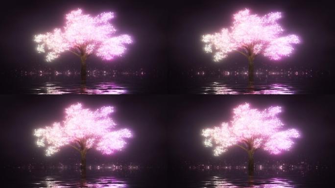 梦幻浪漫樱花树水中循环视频背景