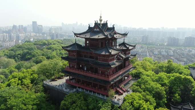 航拍杭州地标建筑城隍阁