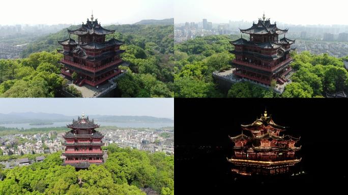 航拍杭州地标建筑城隍阁