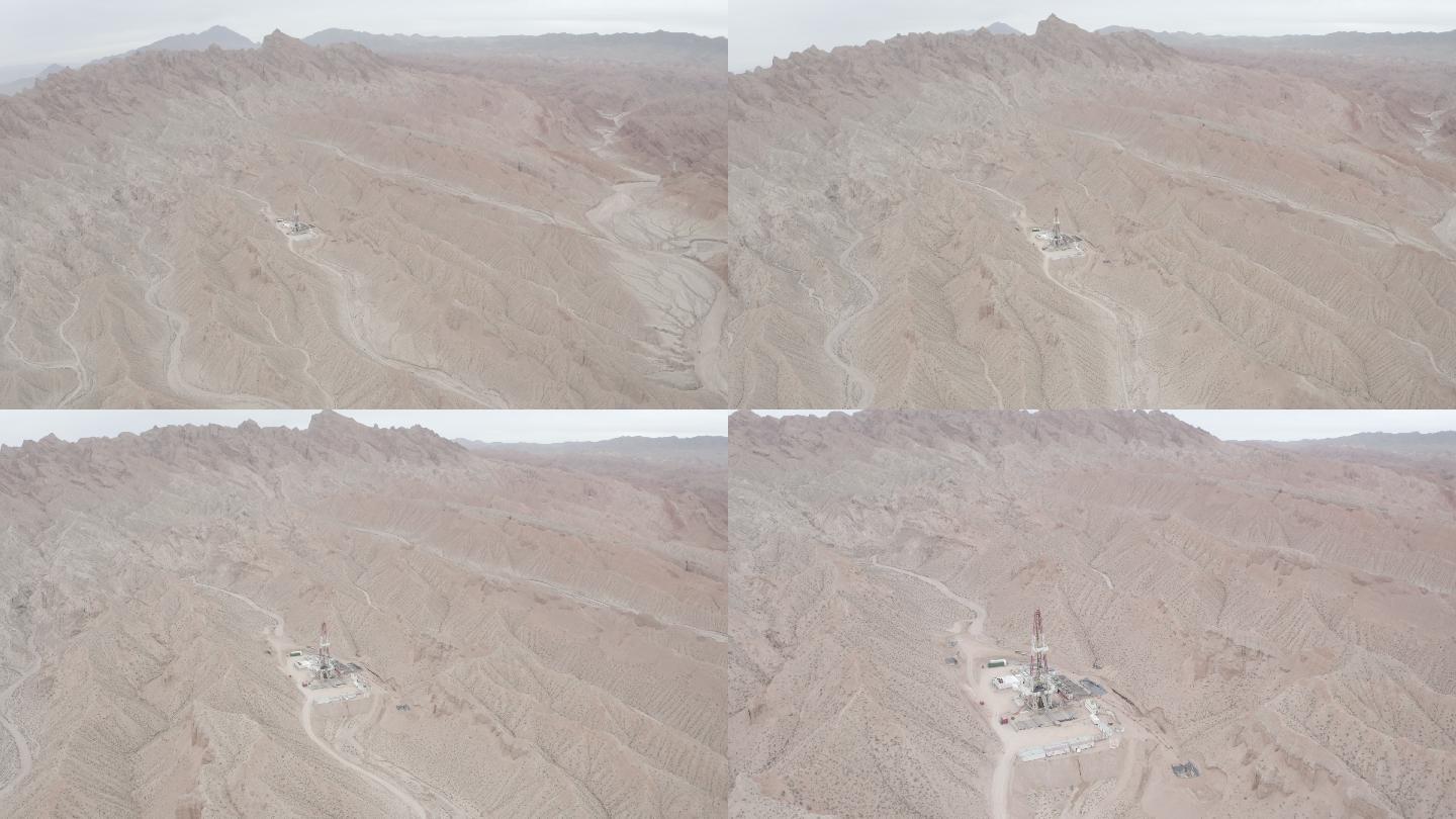 D-LOG原素材-丹霞地貌的钻井设备航拍