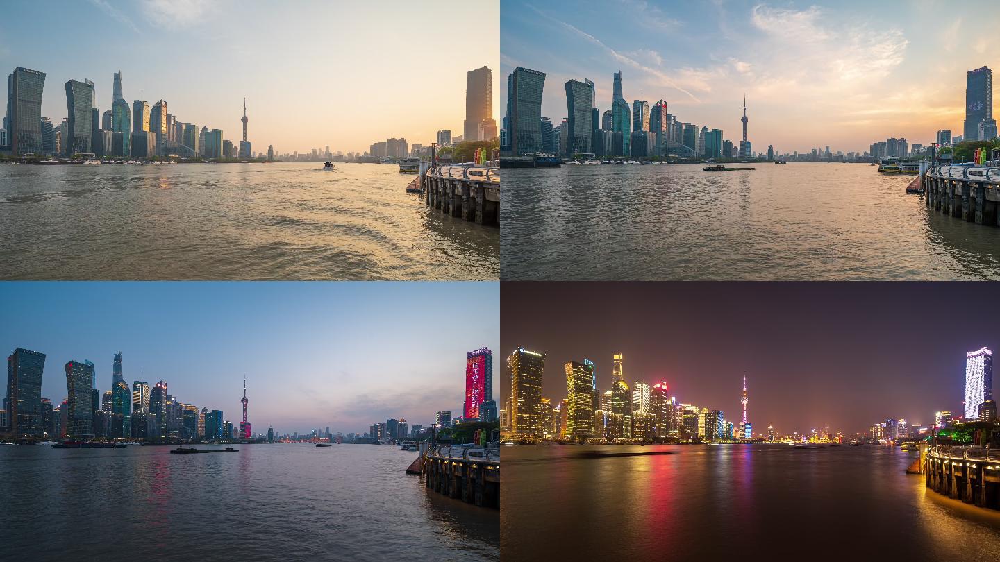 4K上海北外滩日落夜景延时