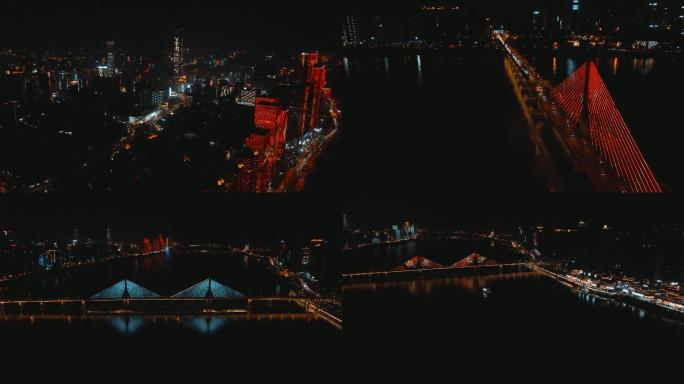 4K长沙湘江两岸夜景航拍唯美空镜