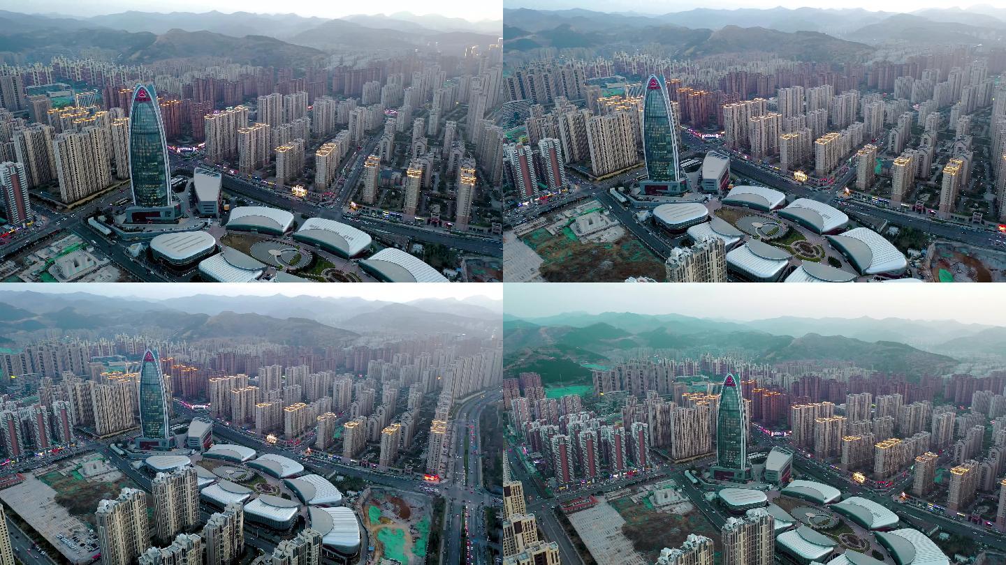4K航拍夕阳下济南中国重汽科技中心