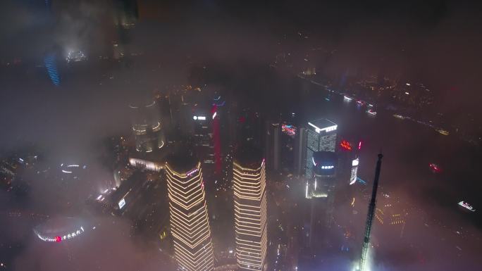 上海夜景穿云航拍素材