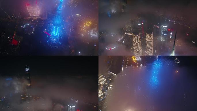 上海夜景穿云航拍素材
