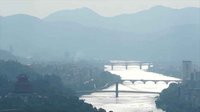 高清延时沙县淘金山佛塔日落十里平流烟火