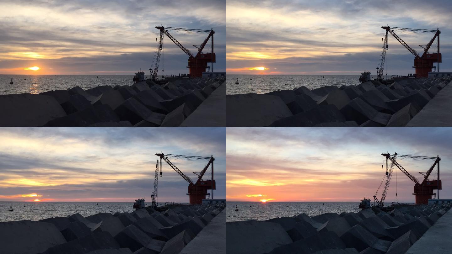 大海码头日落装卸卸货延时摄影