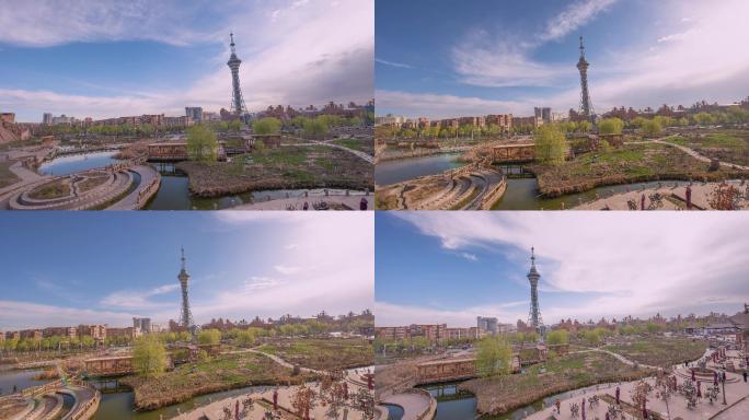 新疆喀什古城外的电视塔日出4K延时摄影