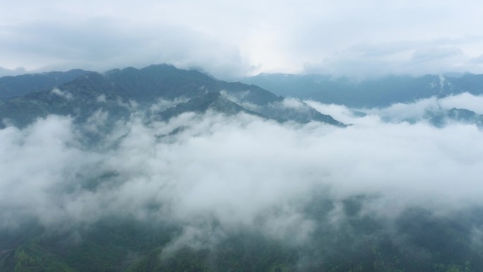 山区雨后山区云海航拍