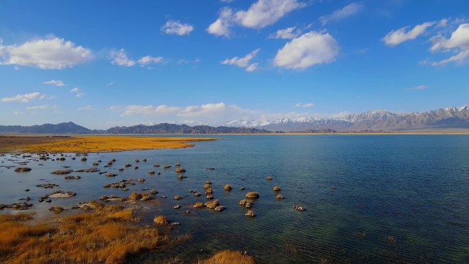 4k航拍延时雪山湖泊小柴旦湖