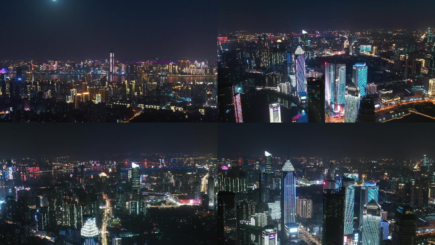 4K航拍武汉汉口江滩夜景