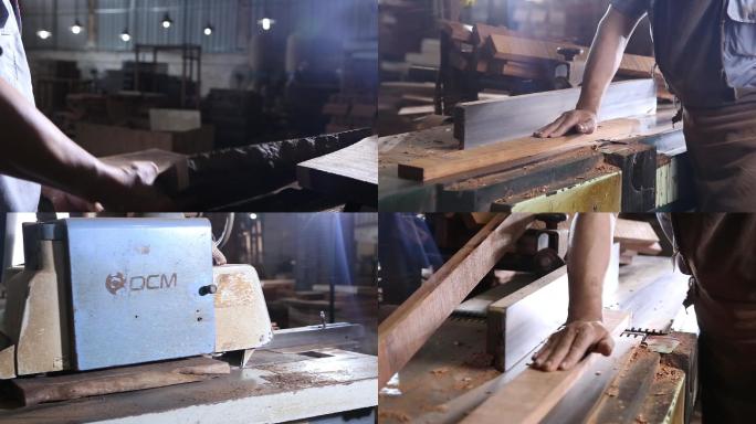 工厂工人木头切割锯木木材加工处理切割