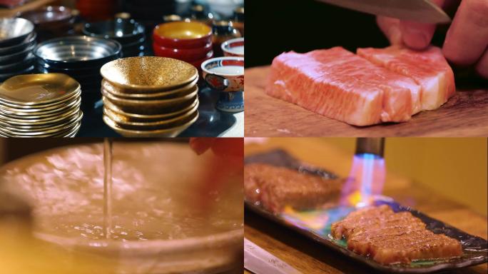 日本料理美食餐具烤肉进口海胆和牛