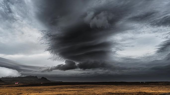 4K冰岛飓风气旋风暴云天气变化时摄影