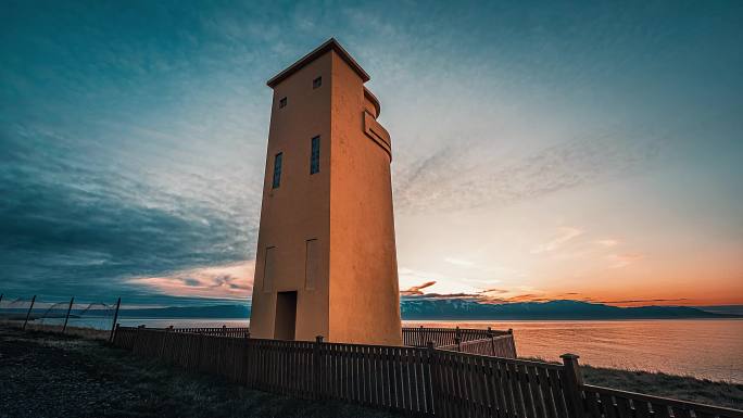 4K北欧冰岛灯塔黄昏日转夜延时摄影