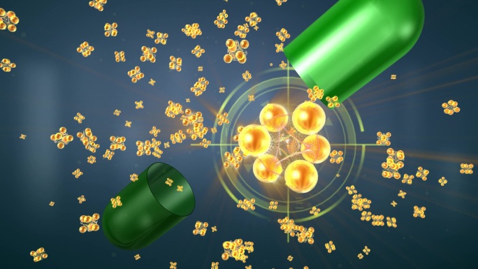 胶囊打开释放药物因子特写全效分子形态