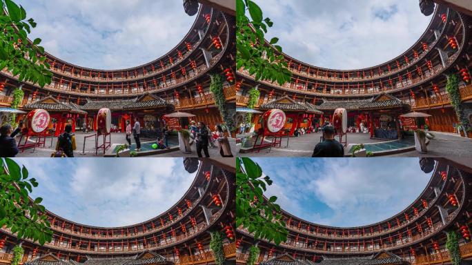 成都洛带古镇客家土楼内景延时摄影4K