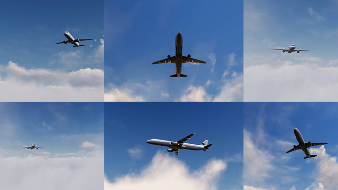 飞机空中飞过起飞云层云海穿梭客机民航航班