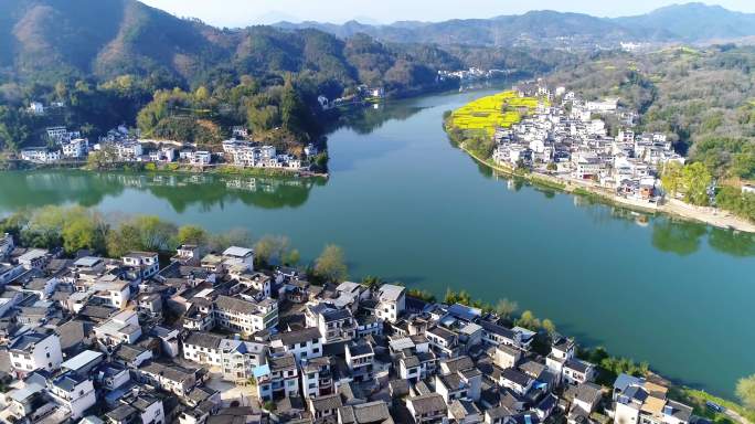 航拍黄山市新安江山水画廊