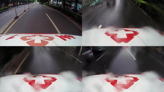 120救护车狂奔在马路上（下雨和没下雨）