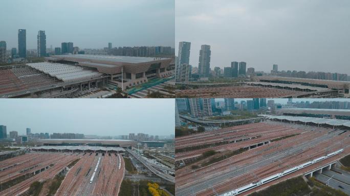(4K)郑州东站高铁航拍视频