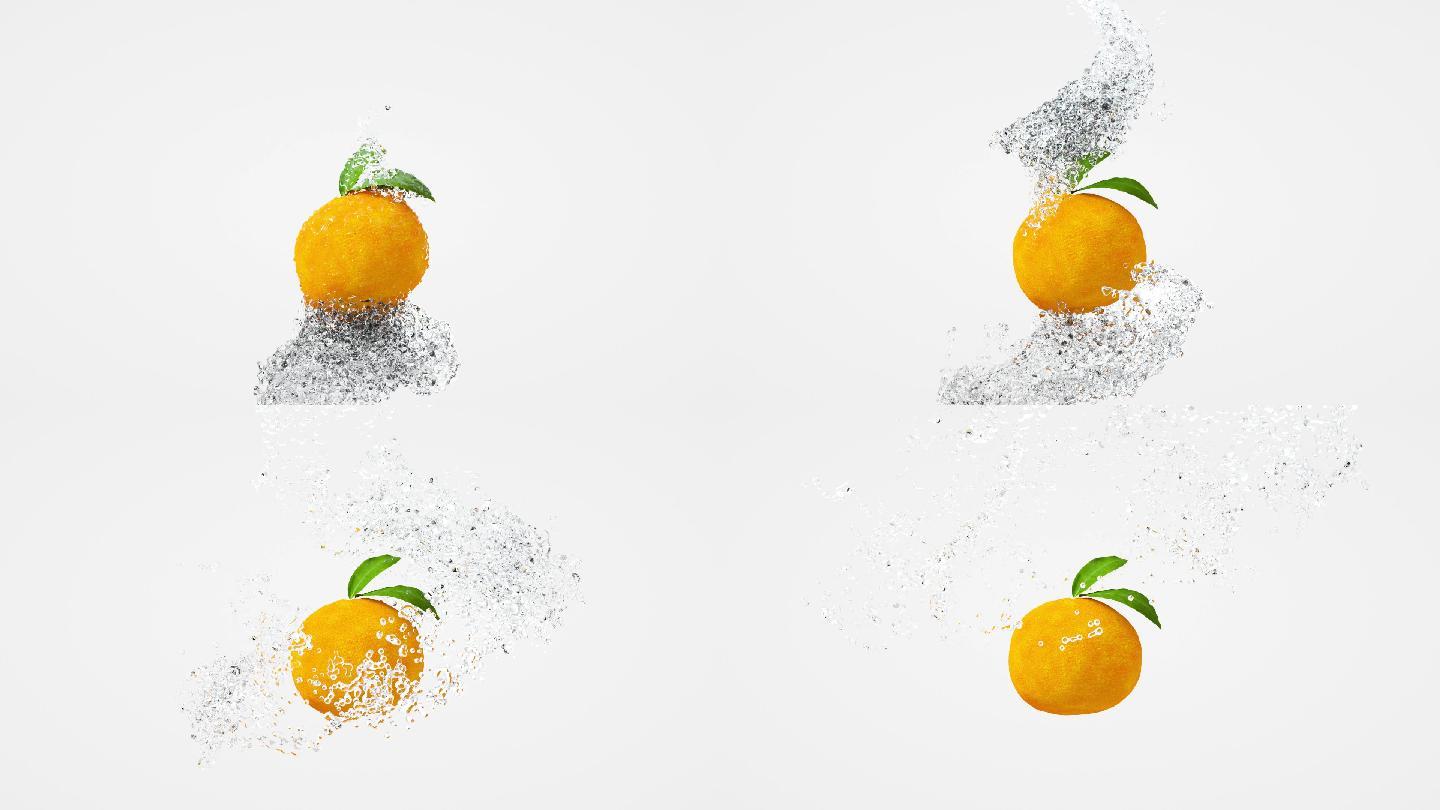 橘子落入水中水花四溅液体橙子橙汁美食蔬果