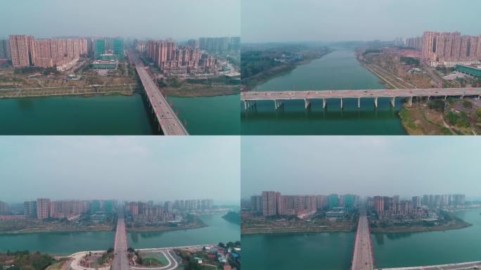 内江航拍4K新坝大桥、沱江