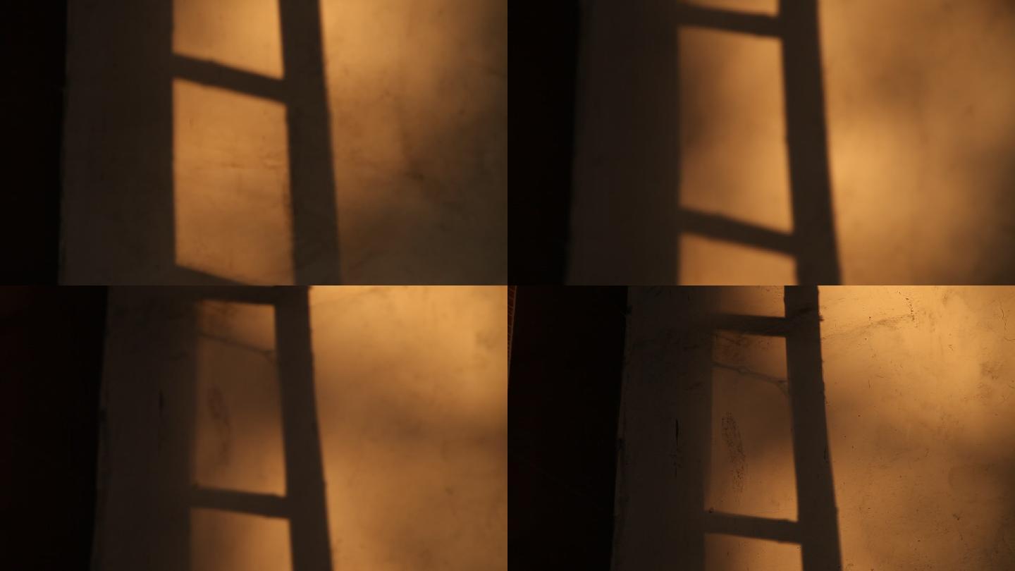 夕阳下的梯子影子