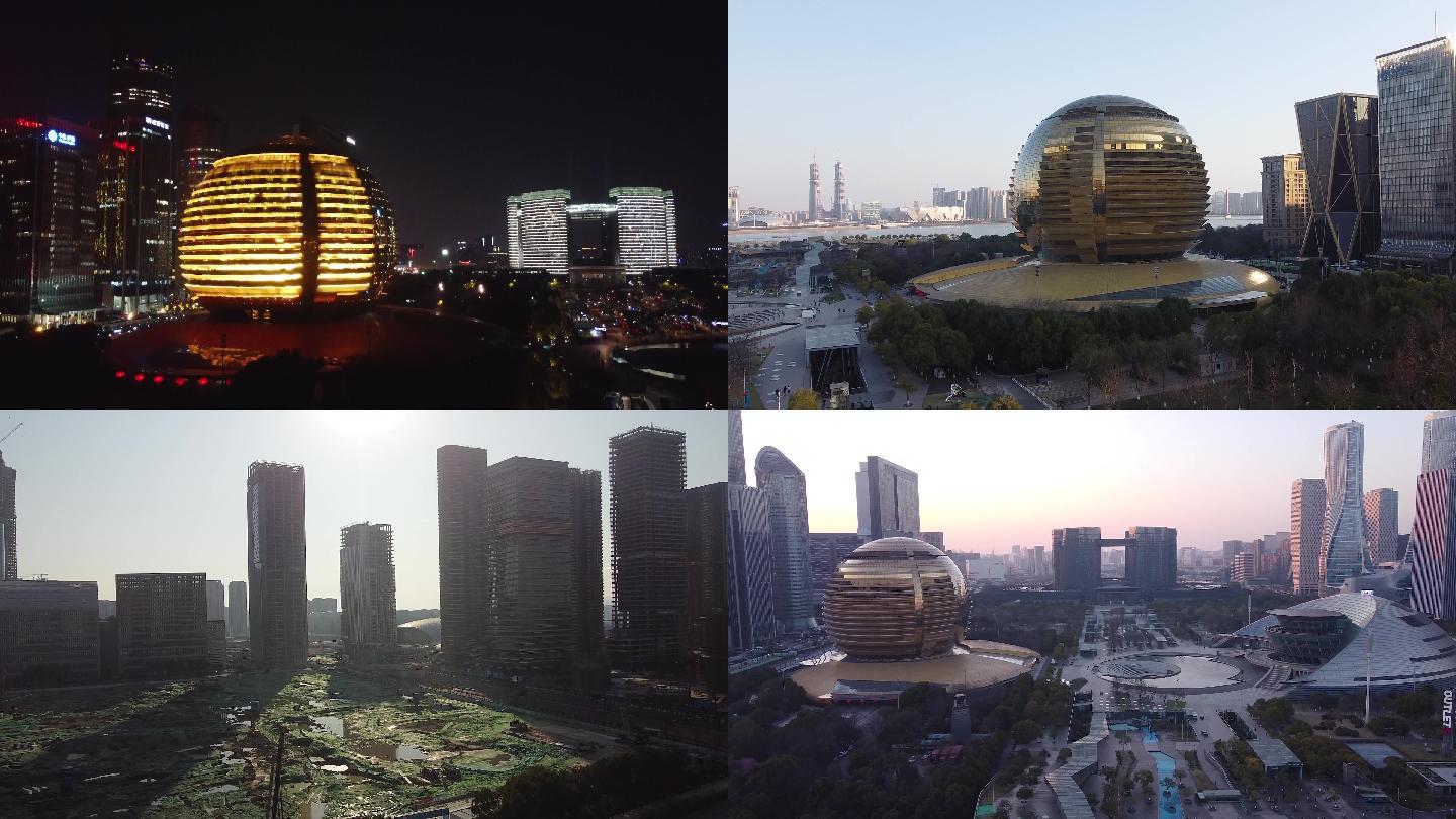 8组杭州地标建筑航拍视频素材