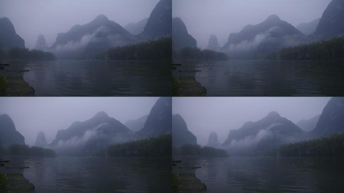 山水江河流域河山河流山雾雨天风景