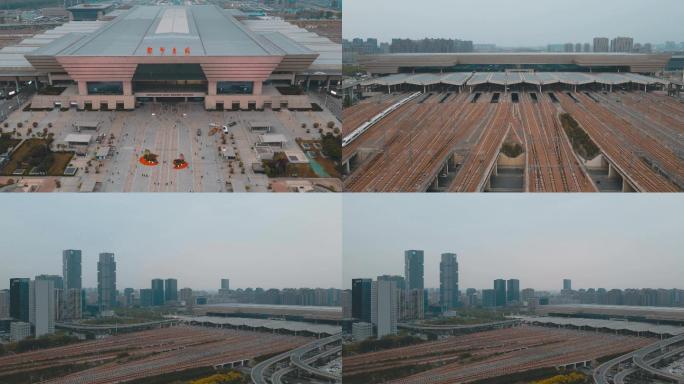 (4K)郑州东站高铁进站航拍延时视频