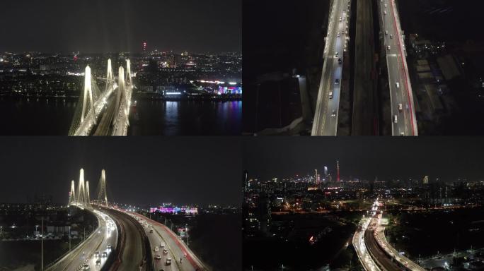 【4k可商用】广州洛溪大桥夜景航拍