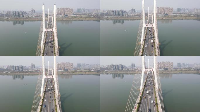 航拍湖南湘潭湘江三桥