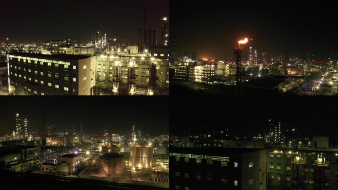 航拍工业厂区夜景