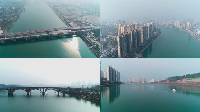 内江沱江大桥、沱江，4K航拍