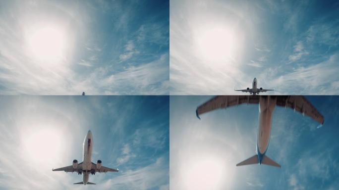 飞机在机场降落飞过头顶滑翔视频素材