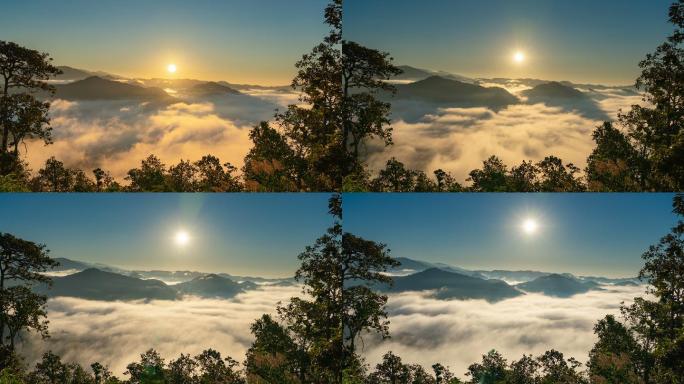 日出云海延时山峰山谷宁静的景色