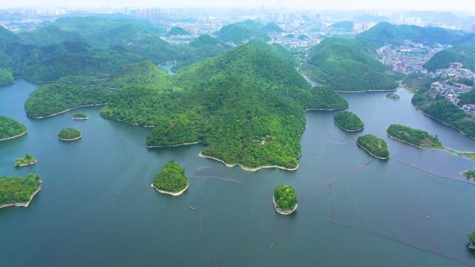 贵州贵阳阿哈湖湿地水库湖泊航拍视频4K