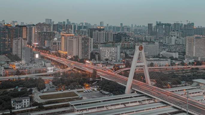 成都地标火车南站天府立交夜景延时摄影